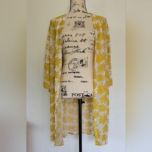 NWT Long Open Front Cardigan Floral Boho Kimono Duster Sheer Beachy Burnout